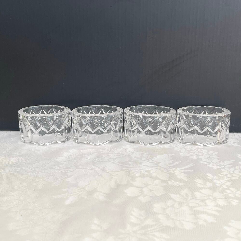 4 Vtg GORHAM Crystal Napkin Rings Holders "King Edward Crown" Table Decor